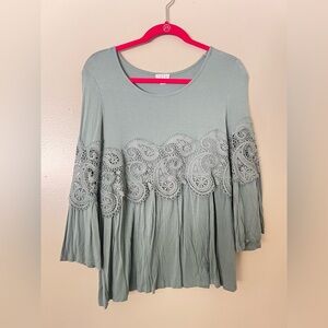 Spense Lace Accent Blouse - Soft Green
